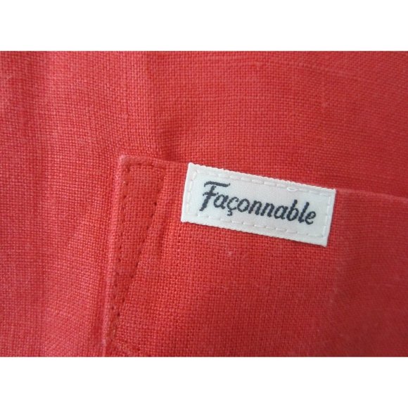 Faconnable Men shirt short sleeve pit to pit 26 L classic linen red vintage - Picture 6 of 12